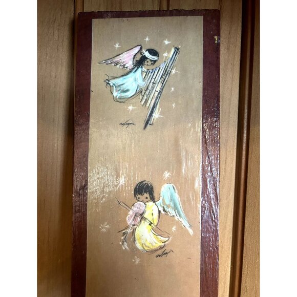 Vintage Ettore Ted De Grazia Musical Angels Lithograph Print Wood Wall Hanging S - Picture 2 of 6